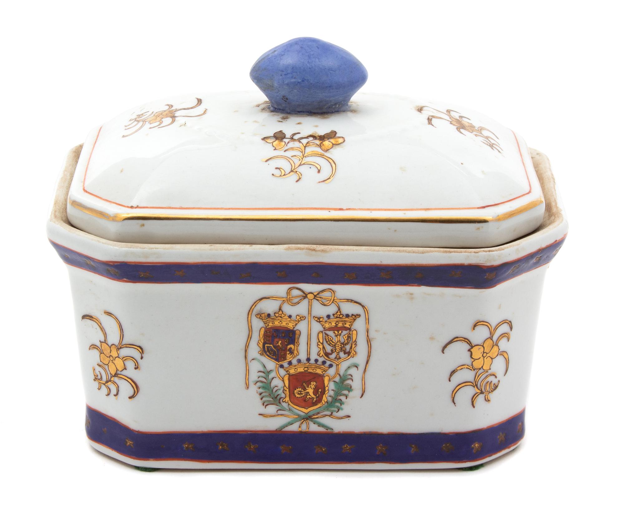 A Continental Polychrome and Gilt Decorated Porcelain Covered Box