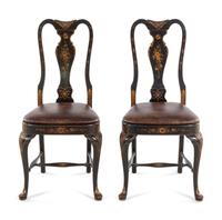 A Pair of Queen Anne Style Painted and Parcel-Gilt Side Chairs