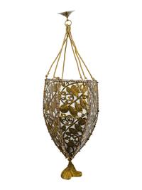 A Pierced Gilt Metal and Silk Pendant Light