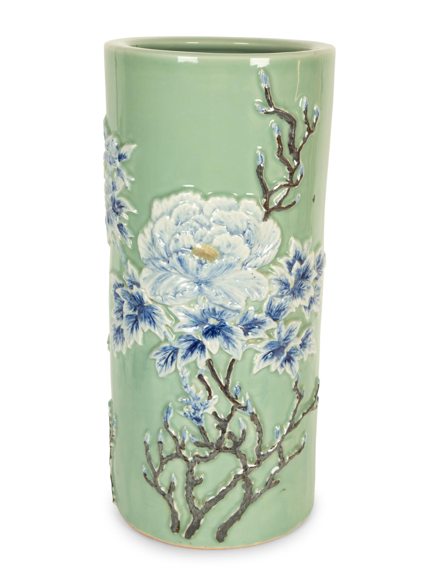 A Chinese Celadon Glazed Porcelain Umbrella Stand