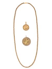 SOLD: YELLOW GOLD LONCHAIN NECKLACE AND COIN PENDANTS