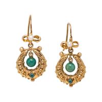 Yellow Gold, Seed Pearl, and Hardstone Earrings