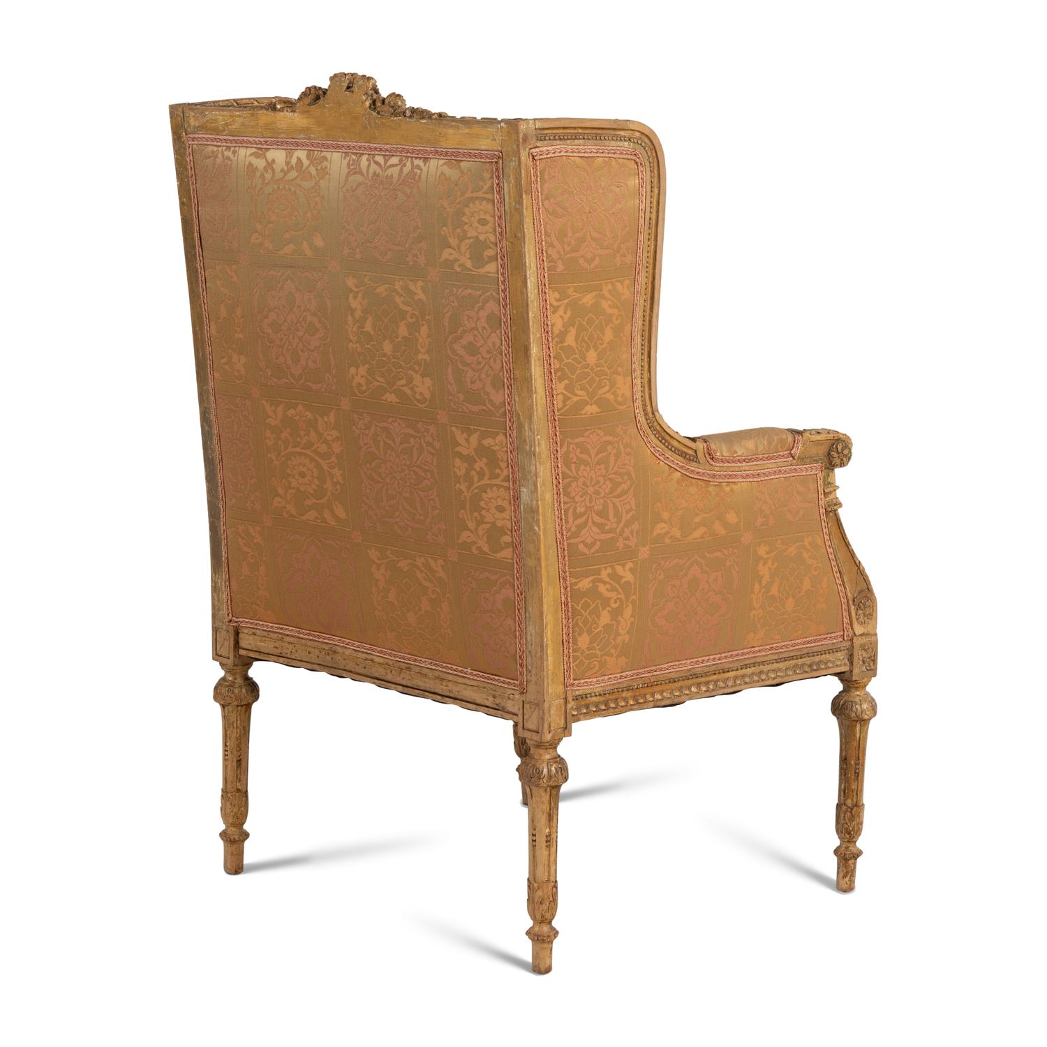 A Pair of Louis XVI Carved Giltwood Bergères