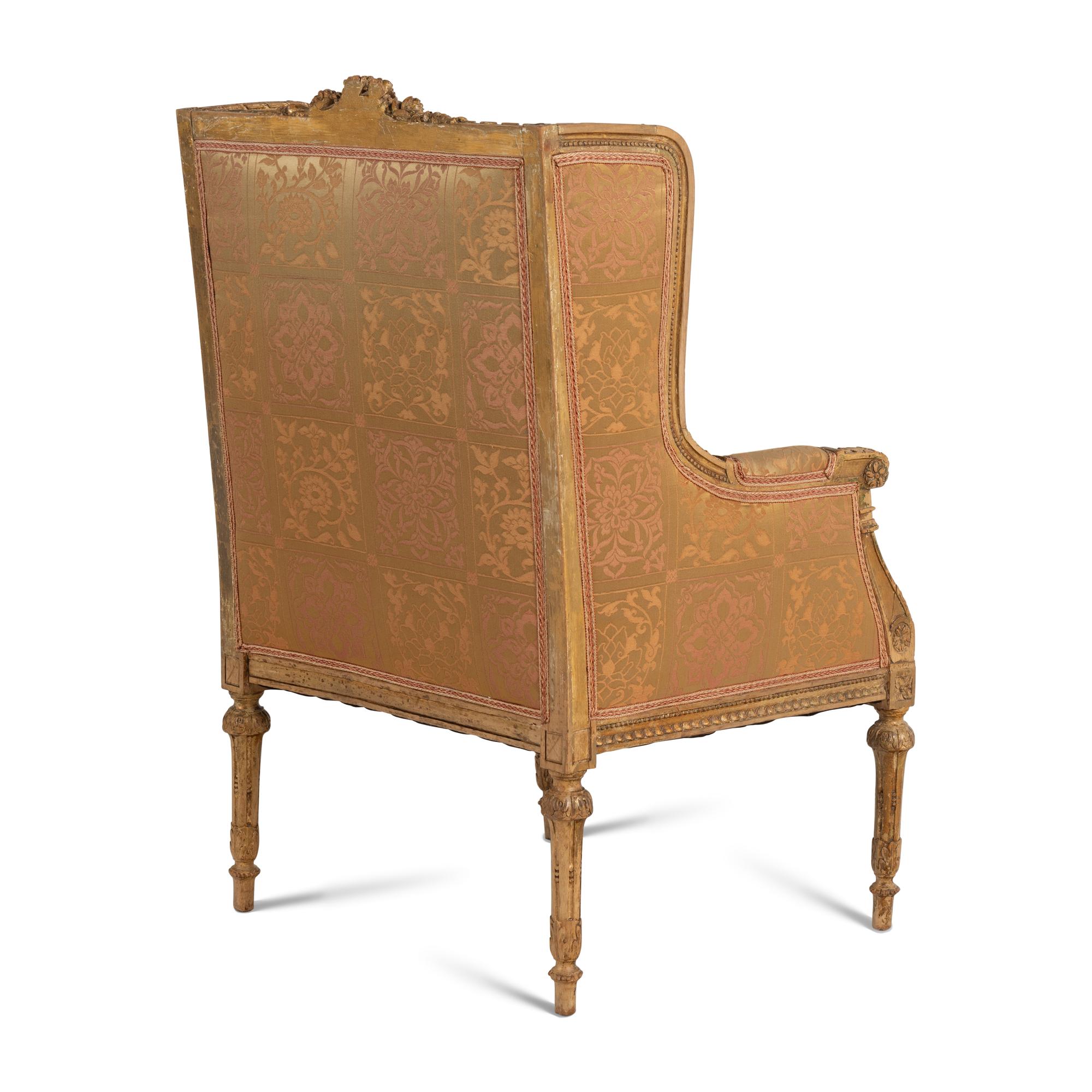 A Pair of Louis XVI Carved Giltwood Bergères