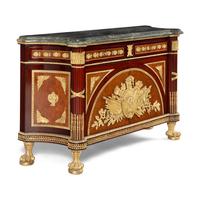 A Louis XVI Style Gilt Bronze Mounted Marble-Top Commode