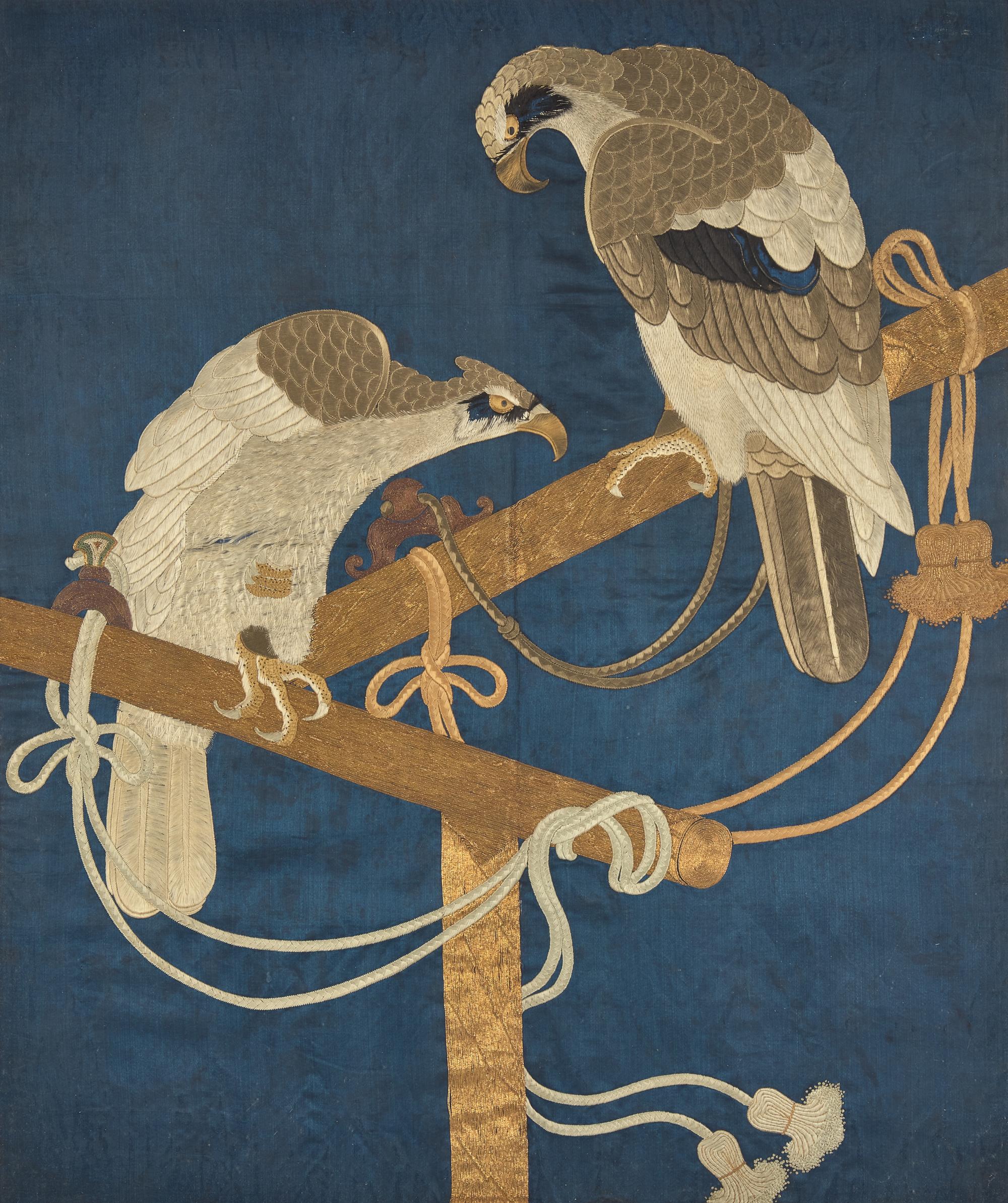 A Japanese "Hawks" Embroidery, Meiji Period