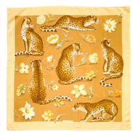 A Ferragamo 90cm Gold Silk Leopard Print Scarf, 36" x 36".