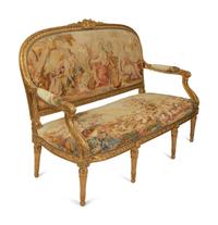 A Louis XVI Style Giltwood Settee with Tapestry Upholstery — 19TH CENTURY