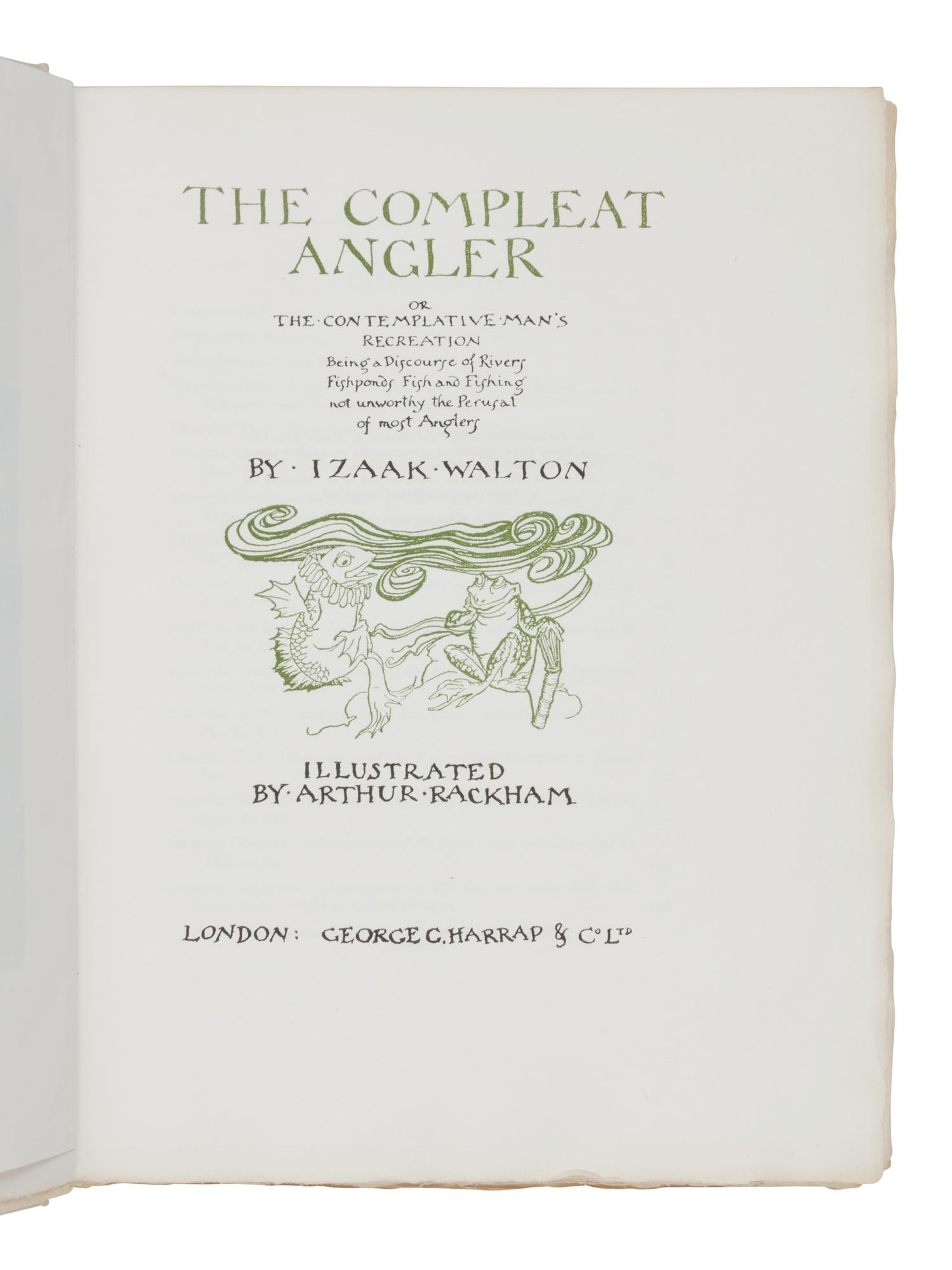 [ILLUSTRATED BOOKS]. RACKHAM, Arthur (1867-1939), illustrator. -- WALTON, Izaak (1593-1683). The Compleat Angler. London: George C. Harrap & Co. Ltd., 1931.
