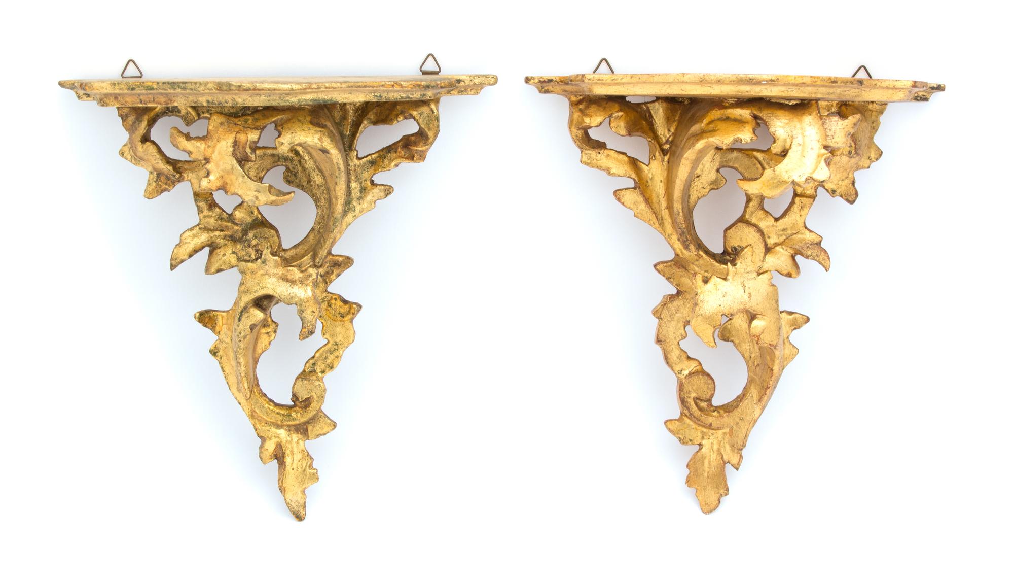 A Pair of Italian Rococo Style Giltwood Wall Brackets Height 8 1/2 inches. — 20TH CENTURY