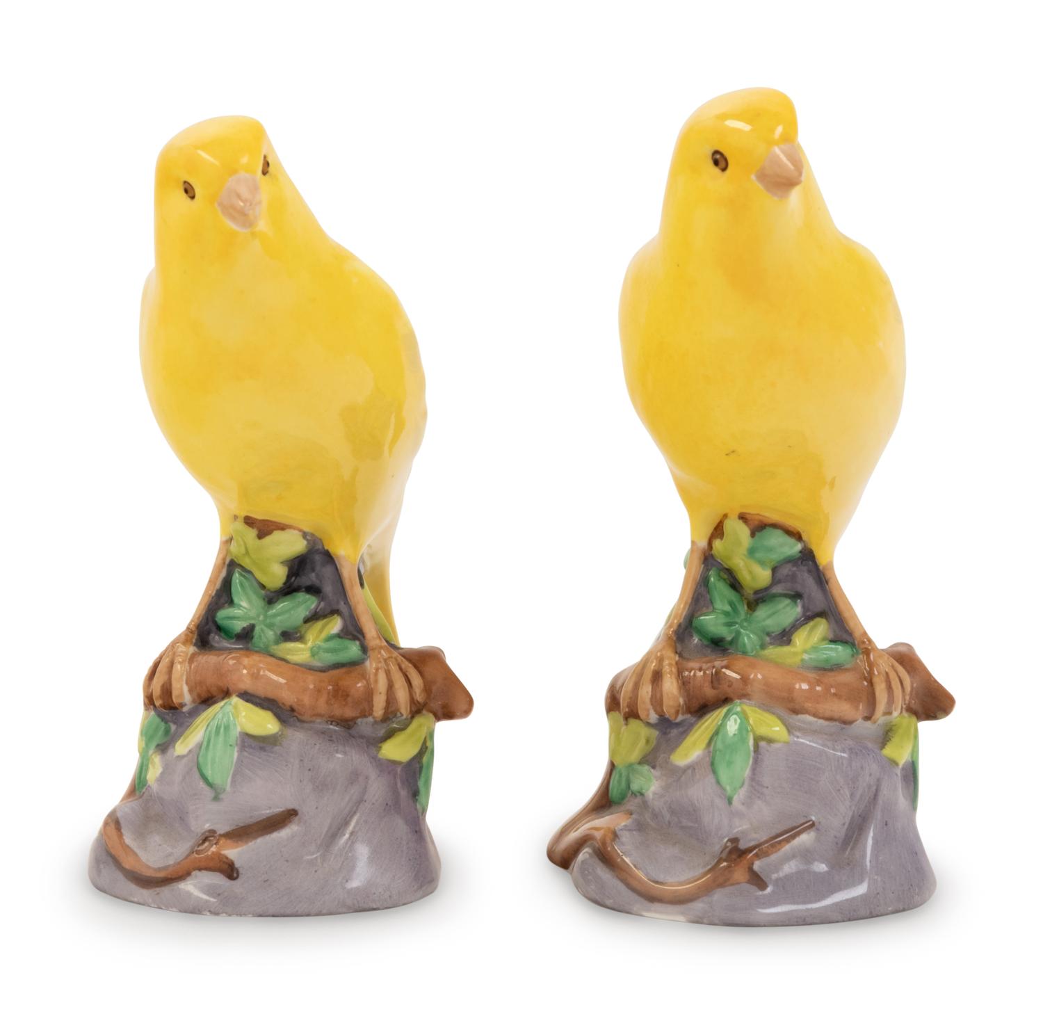 A Pair of Copeland Spode Porcelain Canary Figures