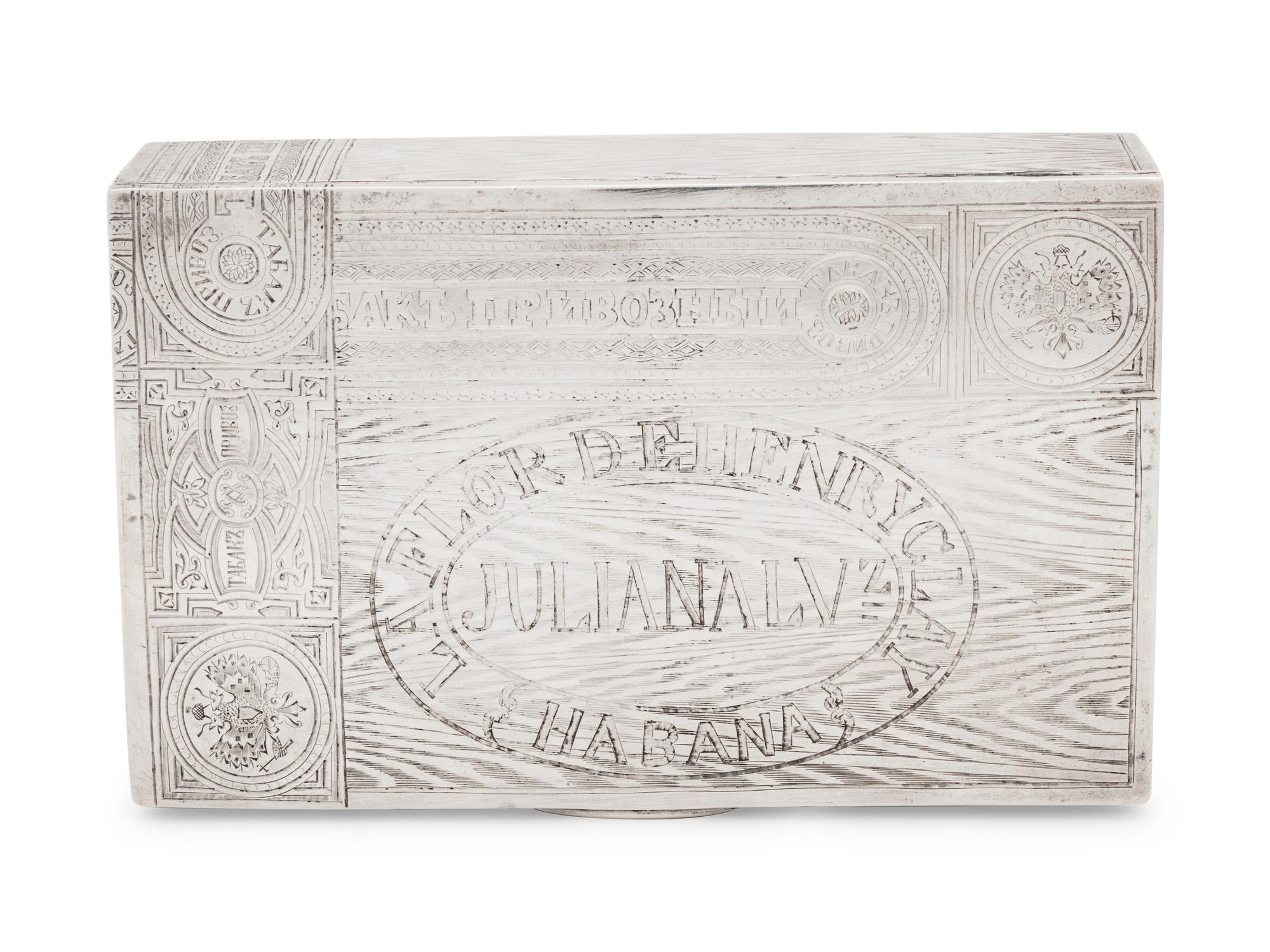 A Russian Silver Trompe l'Oeil Cigar Box