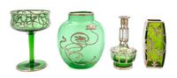 A Group of Four Silver Overlay Glass Articles Height of tallest 6 1/8 inches.