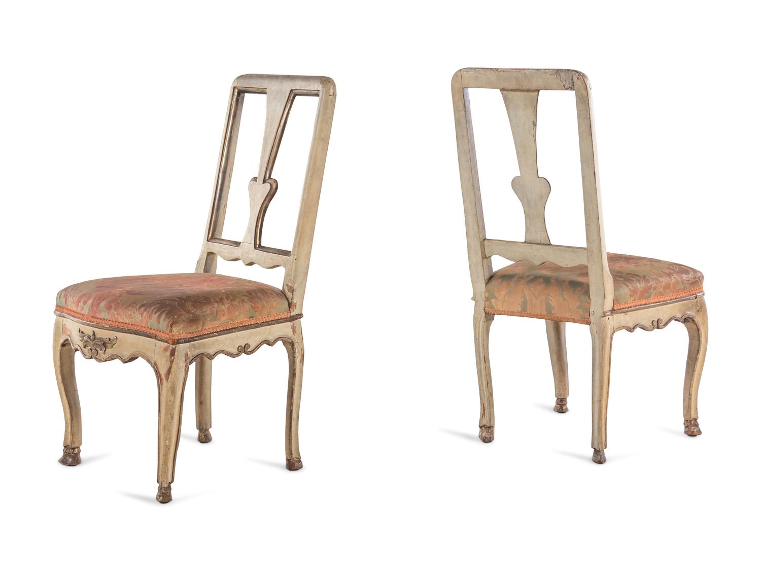 A Pair of Italian Cream-Painted and Parcel Gilt Side Chairs
