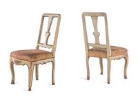 A Pair of Italian Cream-Painted and Parcel Gilt Side Chairs