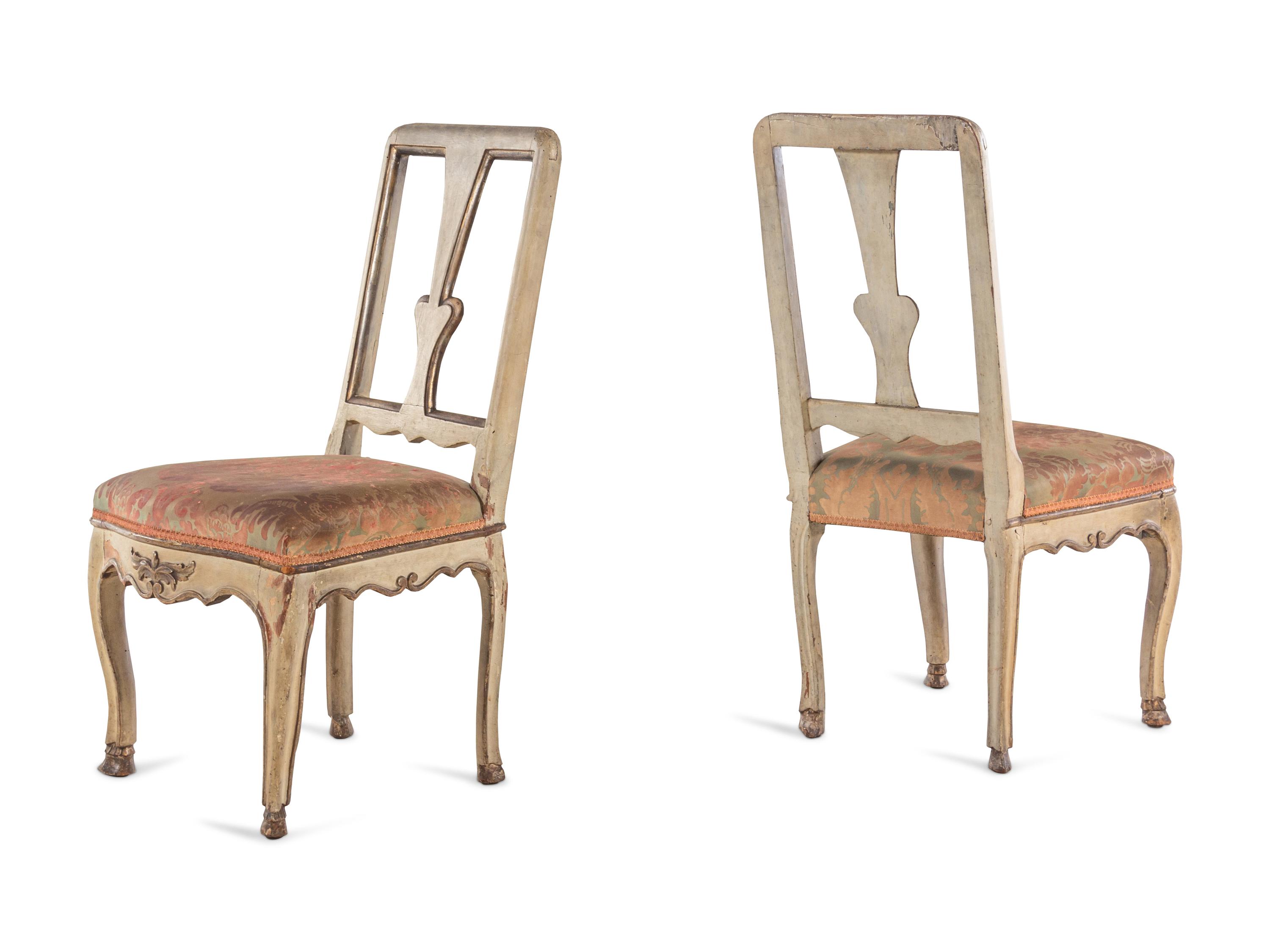 A Pair of Italian Cream-Painted and Parcel Gilt Side Chairs