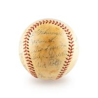 A 1937 American League All Star Team Signed Autograph Baseball Including Lou Gehrig, Hank Greenberg and Jimmie Foxx (Beckett Authentication Services)
