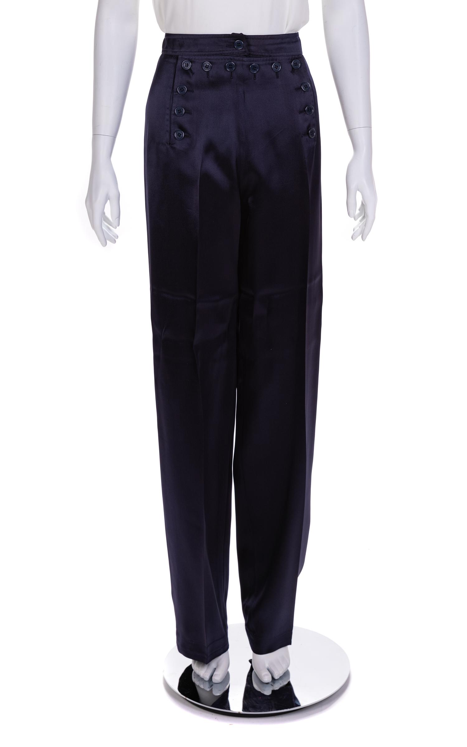Two Pairs of Saint Laurent Rive Gauche Sailor Pants, 1980-90s Navy size: 40; Black size: 42