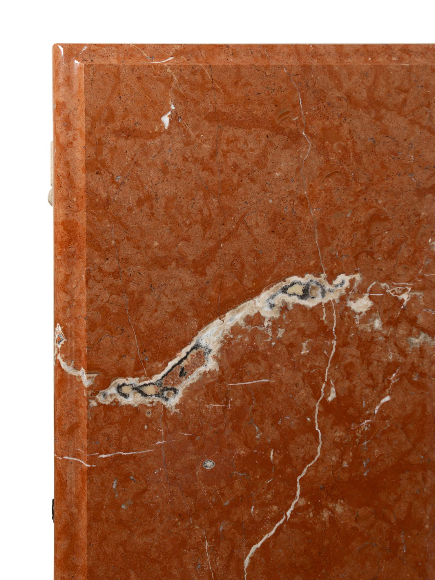 A Pair of Louis XVI Style Gray-Painted Marble-Top Bedside Tables