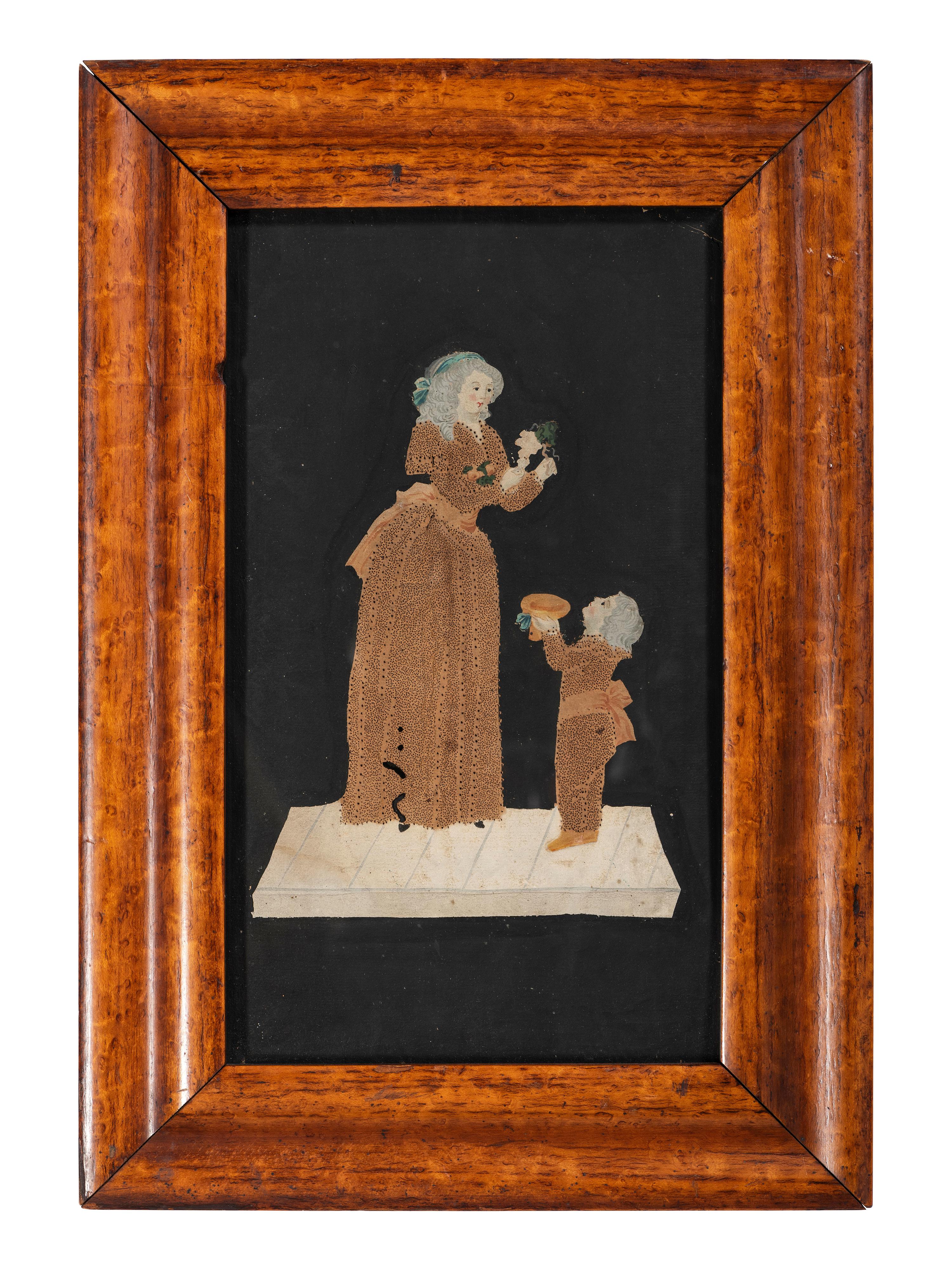 Two Figural Pinprick and Watercolor Pictures