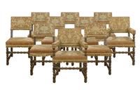 A Set of Twelve Tudor Style Dining Chairs 21" W x 18" D x 41" H — England, Circa 1920