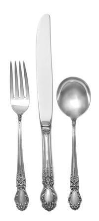 An American Silver Flatware Service, International Silver Co., Meriden, CT, Brocade pattern, comprising: 10 dinner knives 10 butter spr