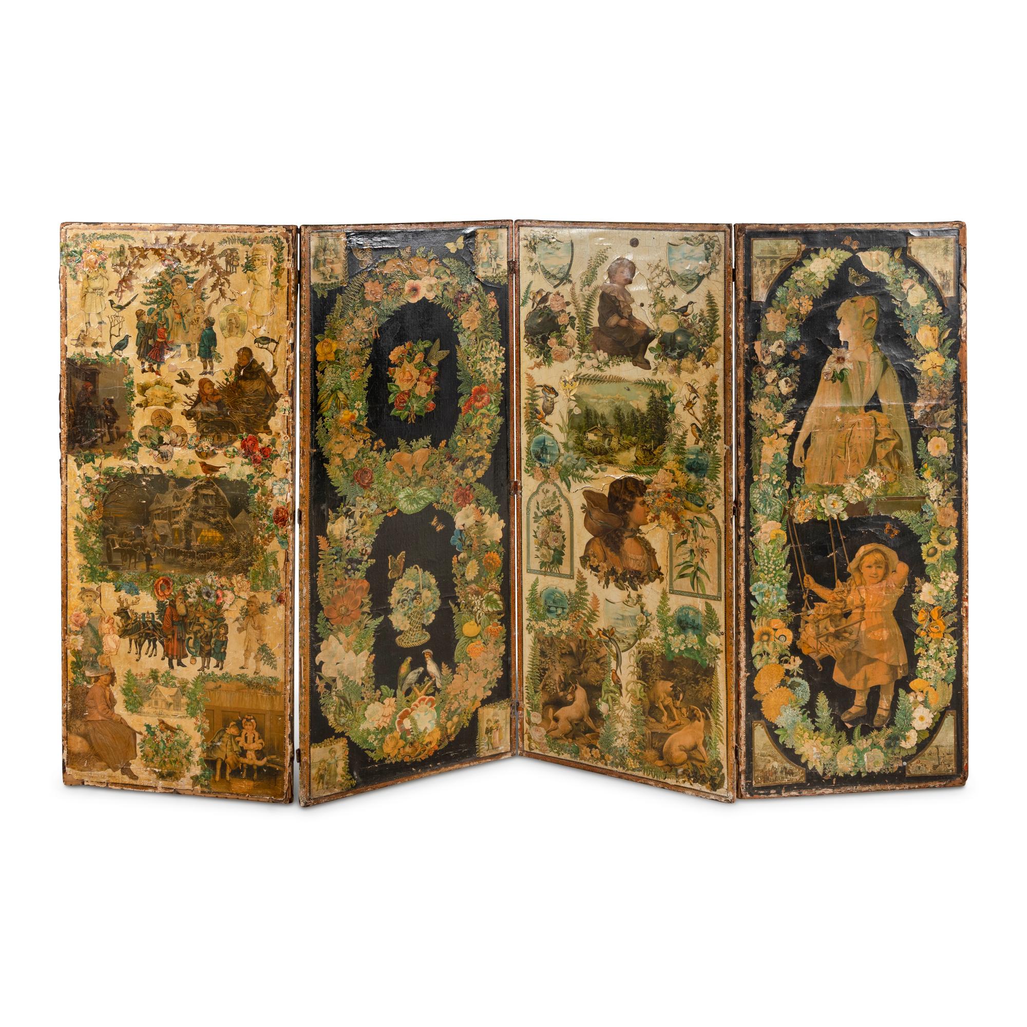 A Victorian Decoupage Four-Panel Floor Screen