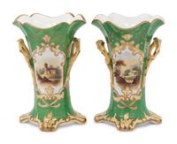 A Pair of English Rockingham Parcel Gilt Porcelain Topographical Vases
