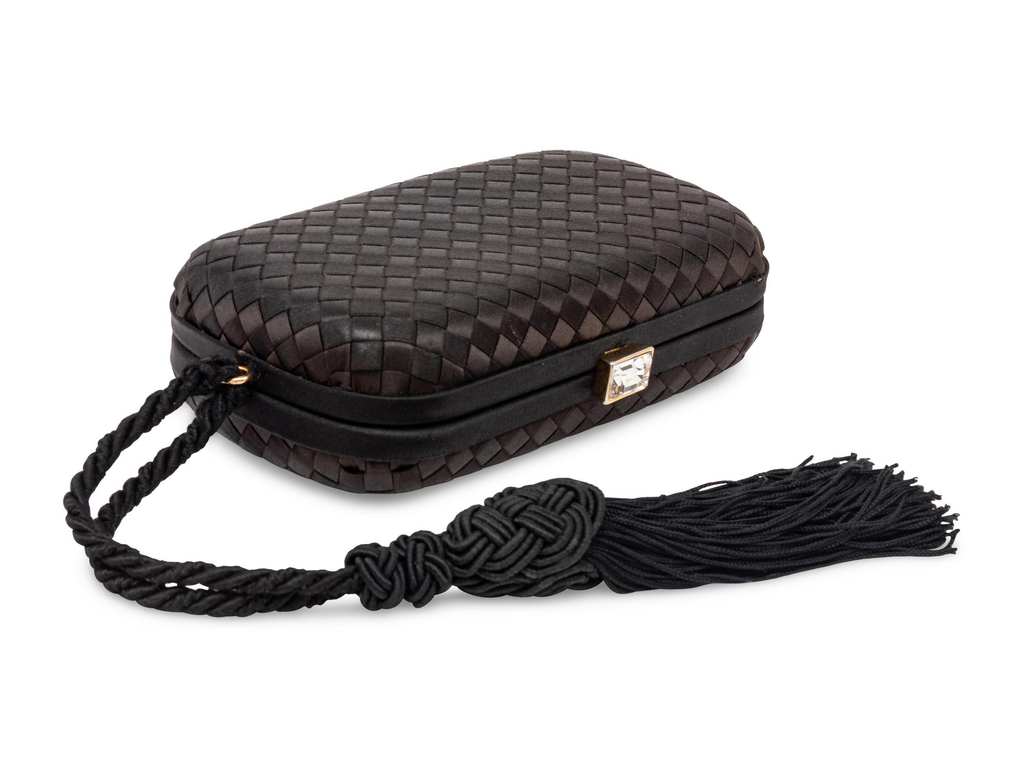 Bottega Veneta, Black Woven Ribbon Clutch