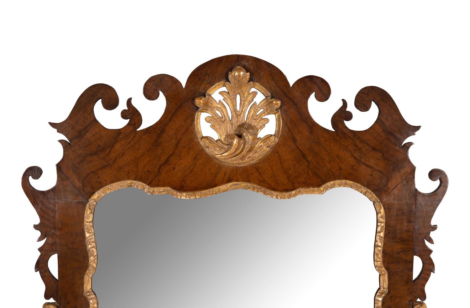 A George II Parcel-Gilt Walnut Mirror
