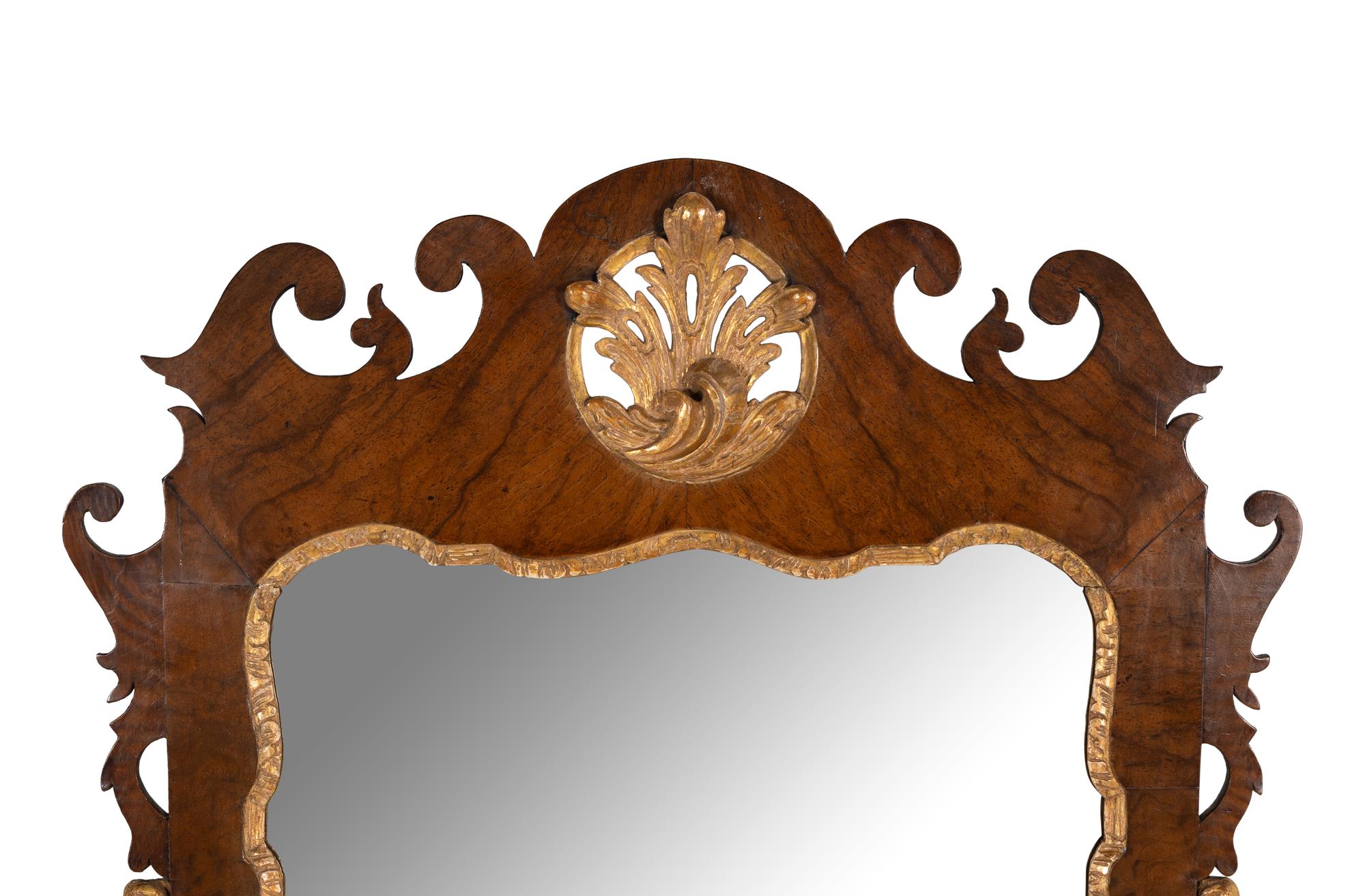 A George II Parcel-Gilt Walnut Mirror