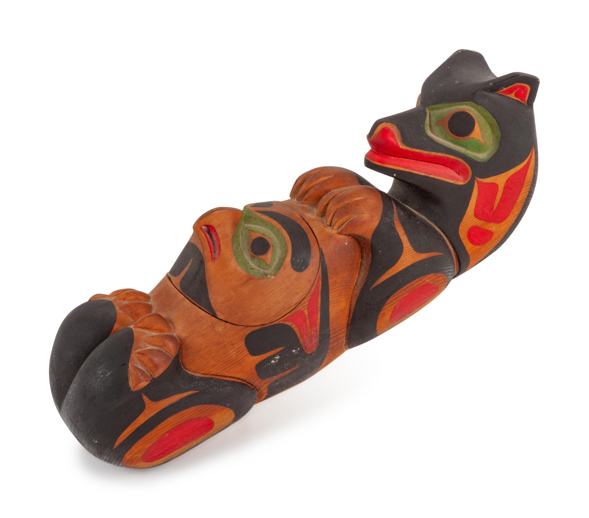 Carved Sea Otter Bowl with Eagle Lid