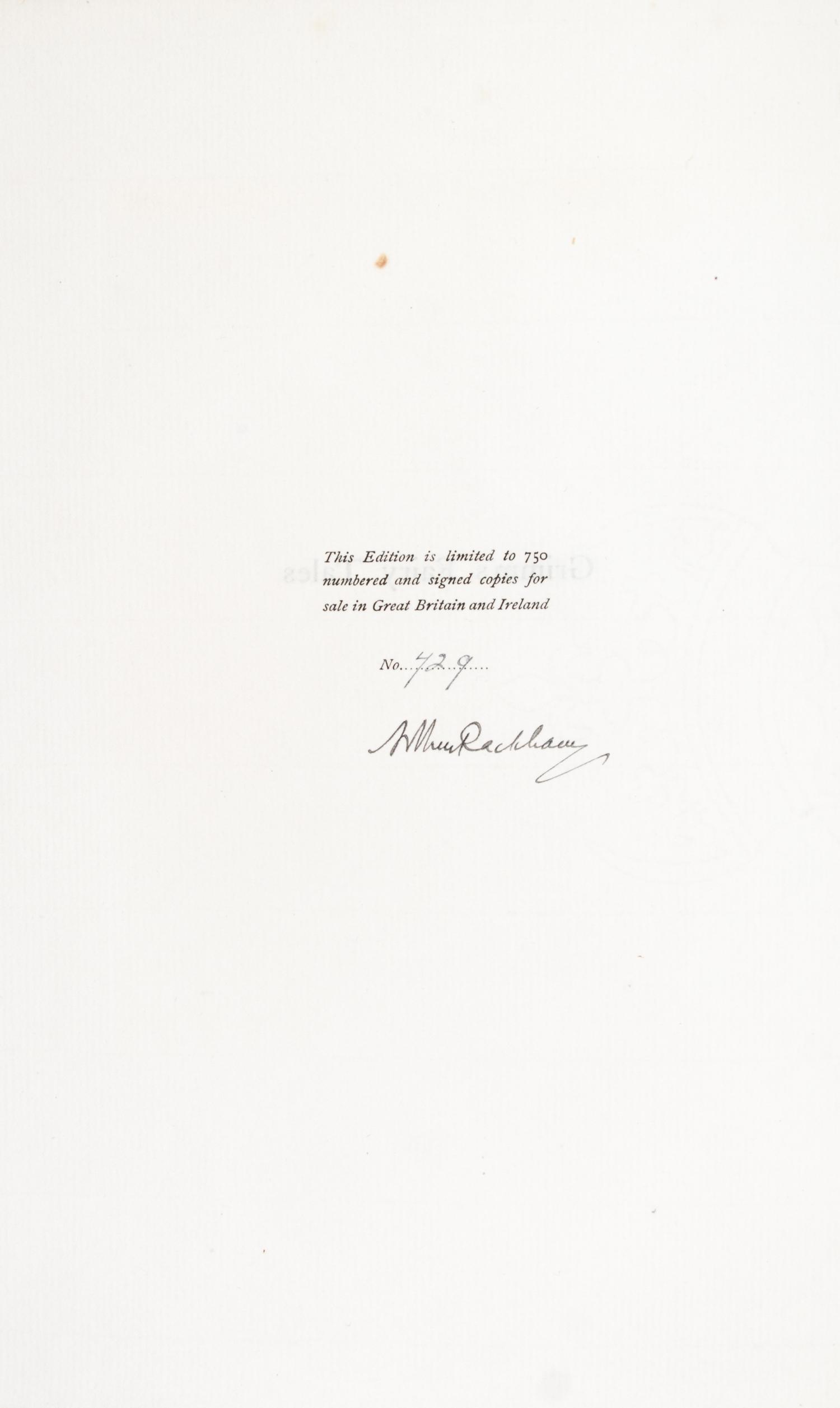 (RACKHAM, ARTHUR) GRIMM BROTHERS. The Fairy Tales of the Brothers Grimm. Limited, signed.