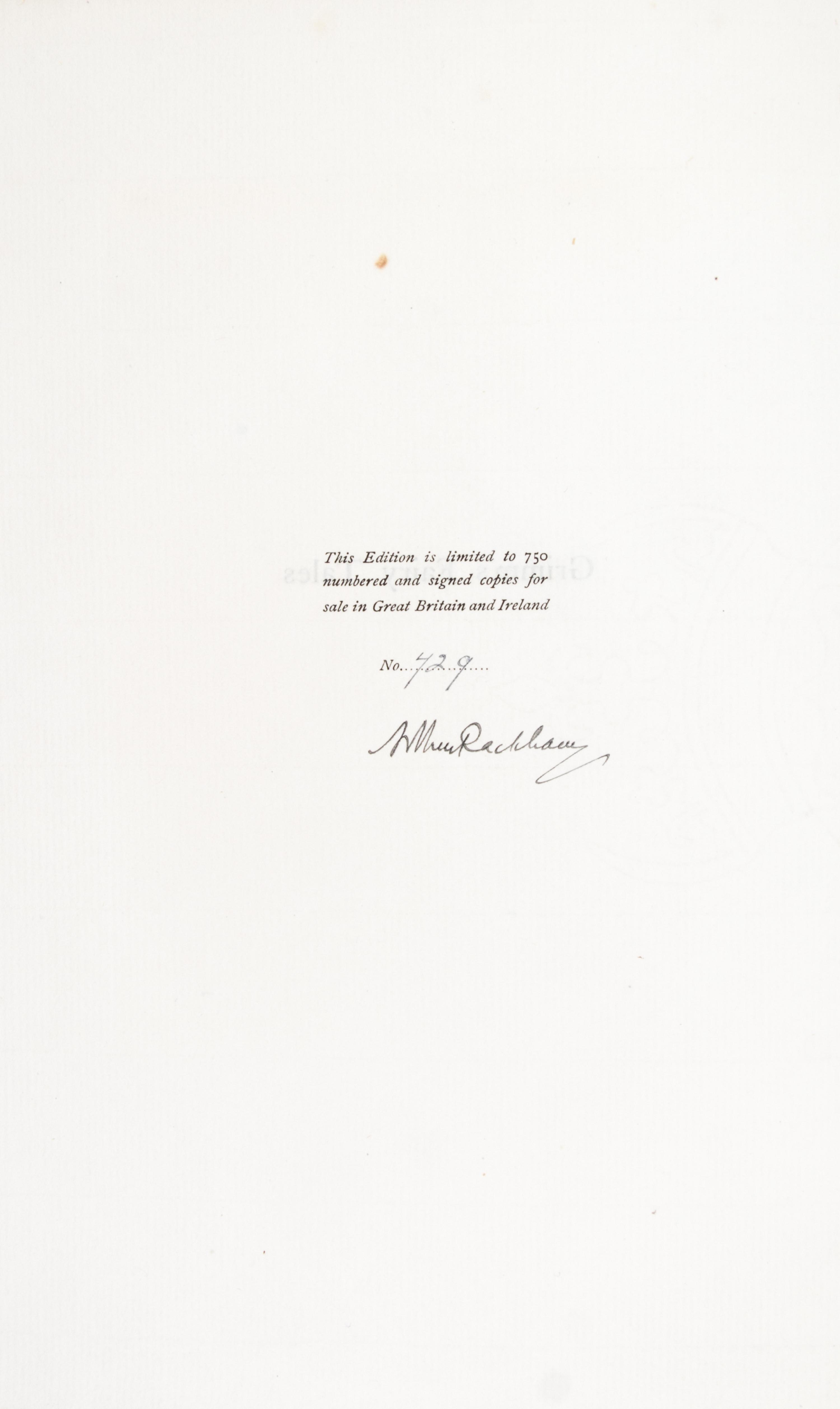 (RACKHAM, ARTHUR) GRIMM BROTHERS. The Fairy Tales of the Brothers Grimm. Limited, signed.
