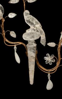 A Pair of Gilt Metal and Rock Crystal Two-Light Sconces