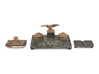 An Empire Style Gilt Bronze and Marble Desk Set