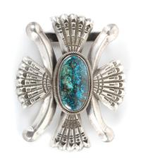 Southwestern Silver and Turquoise Belt Buckle Height 2 3/4 x 3 3/4 inches