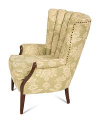 A Green and White Channel Upholstered Mahogany Armchair