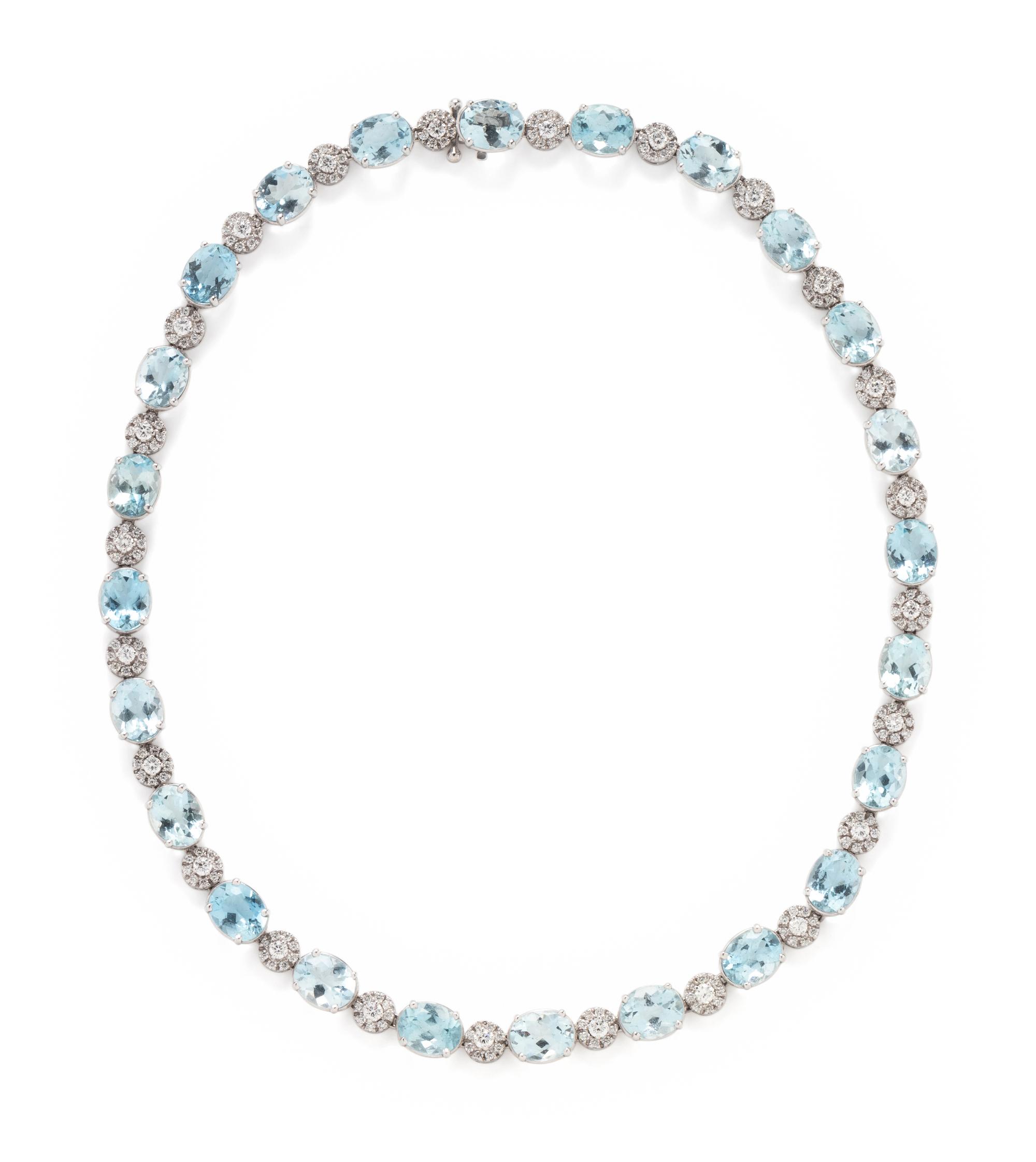 WHITE GOLD, AQUAMARINE, AND DIAMOND NECKLACE