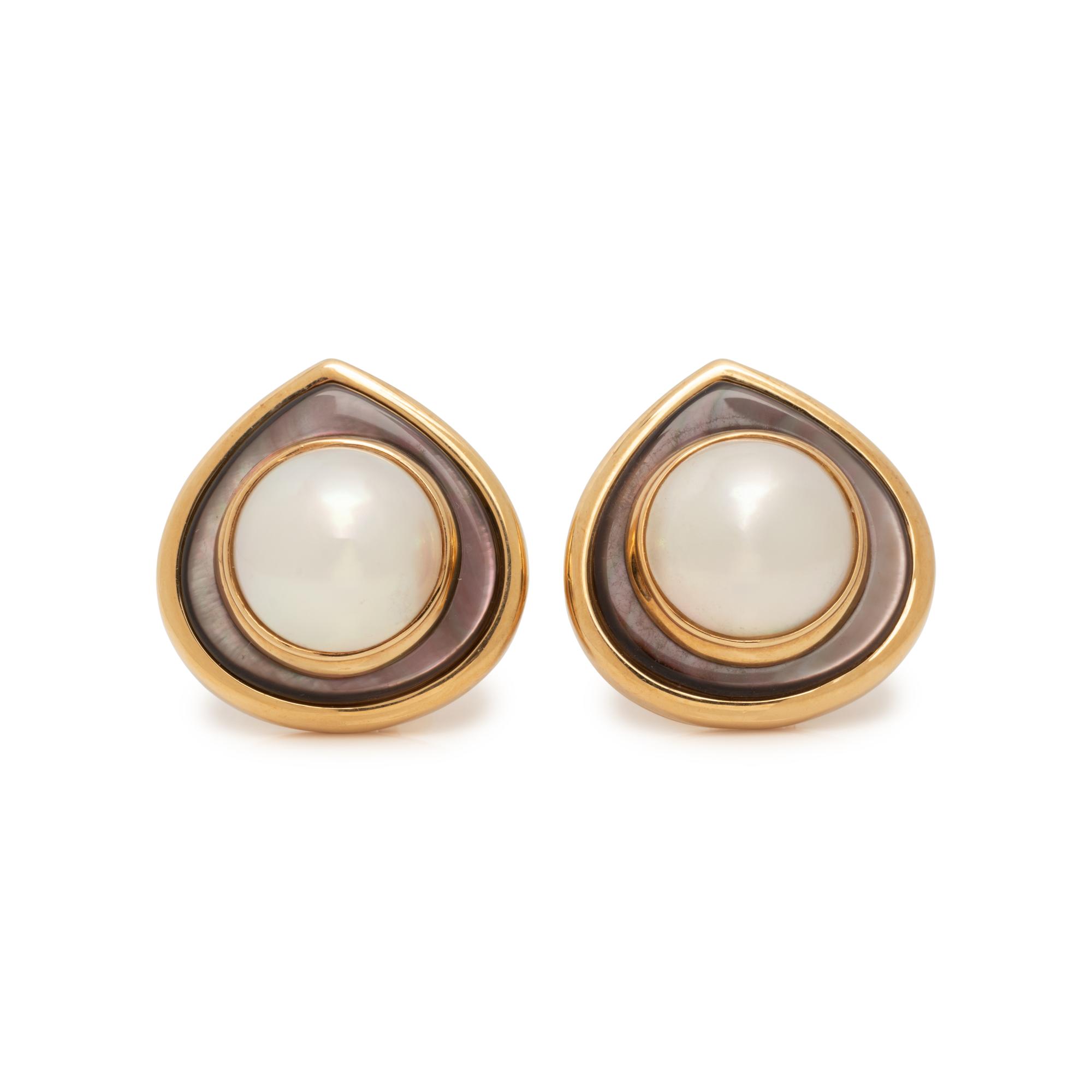 MARINA B., CULTURED MABE PEARL AND ABALONE EARCLIPS