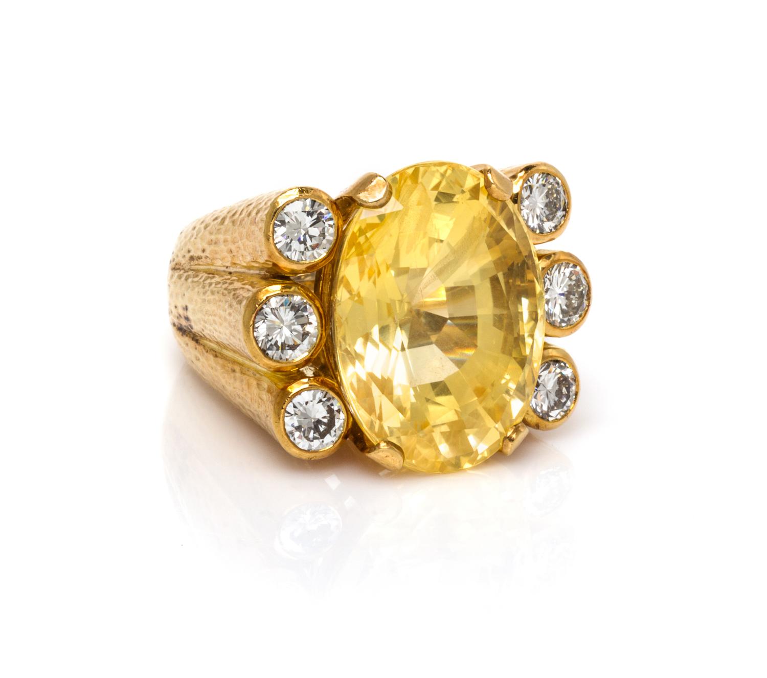 An 18 Karat Yellow Gold, Yellow Sapphire and Diamond Ring, David Webb, 21.10 dwts.