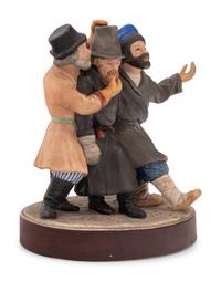 A Russian Bisque Porcelain Figural Group of Peasants