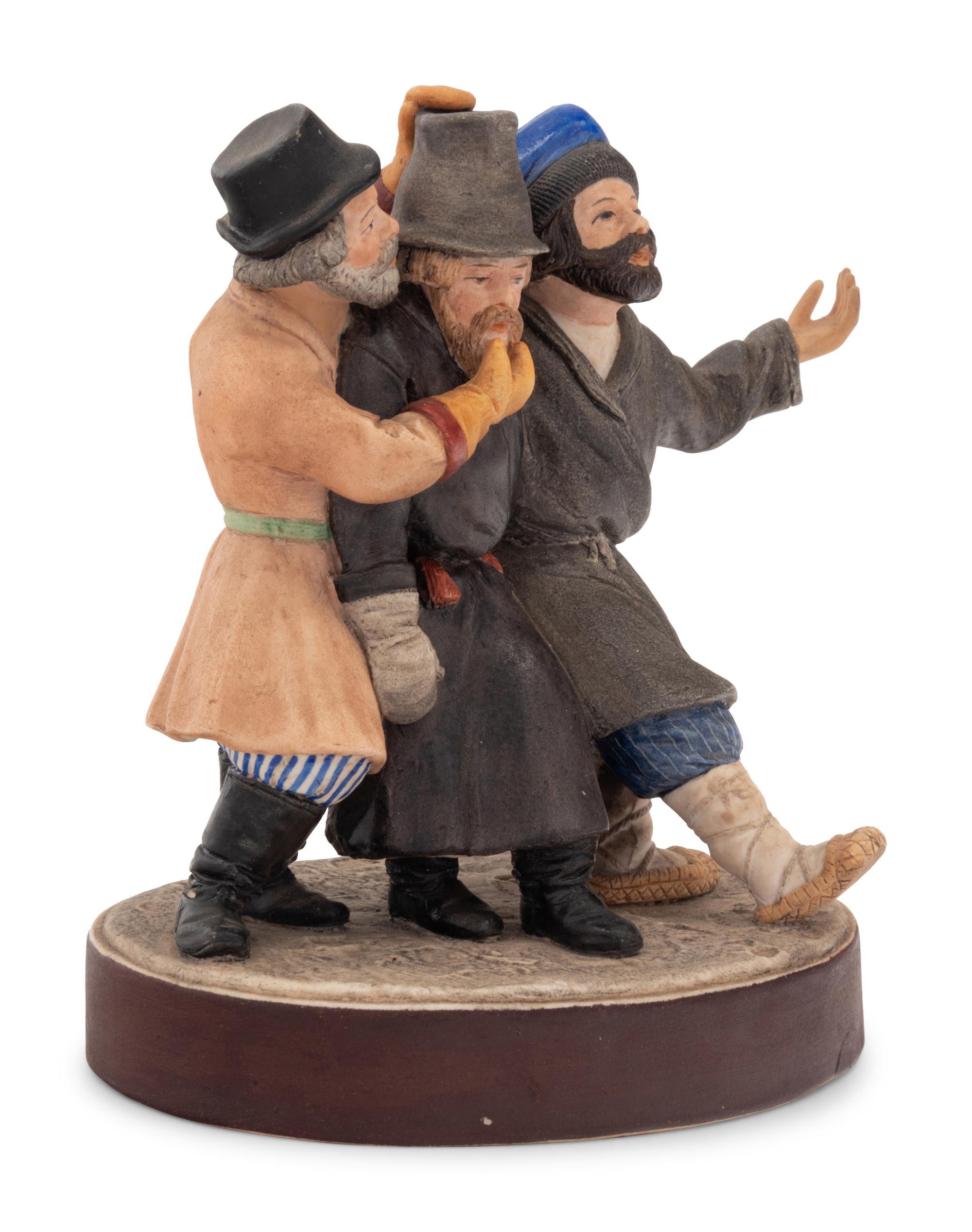 A Russian Bisque Porcelain Figural Group of Peasants