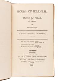 BYRON, George Gordon Noel, Lord (1788-1824). Hours of Idleness . Newark: S. and J. Ridge, et al,1807.