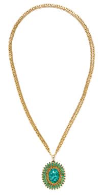 A Green Stone Pendant Necklace, 23" length, pendant 2" x 1.5".