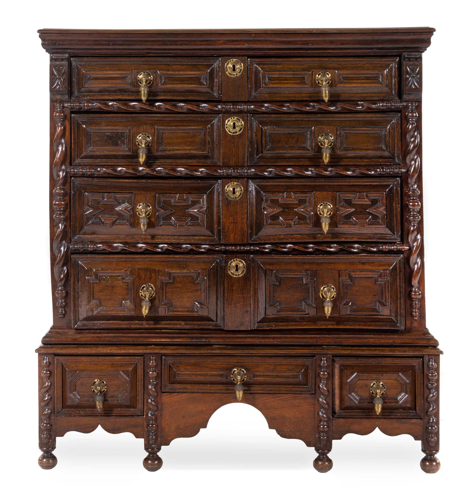 A Charles II Oak Chest on Stand Height 46 x width 41 x depth 20 inches. — LATE 17TH CENTURY
