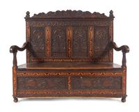 A William and Mary Style Carved Oak and Marquetry Settle