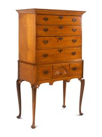 A Queen Anne Fan-Carved Cherrywood Flat-Top High Chest