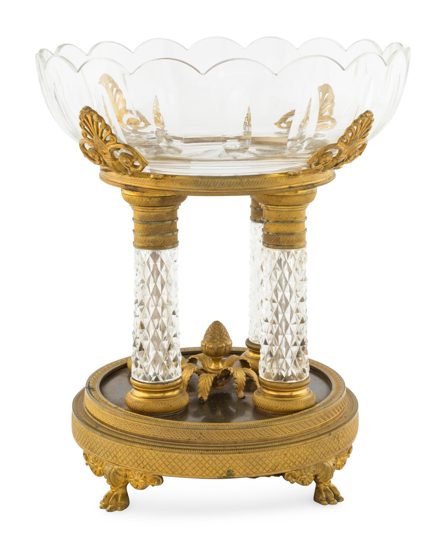 An Empire Style Gilt Bronze and Cut Glass Centerpiece