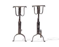 A Miniature Pair of Wrought Iron Andirons